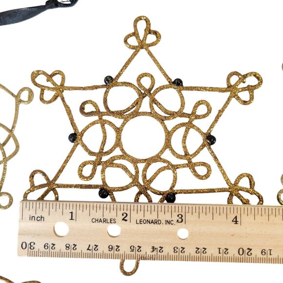 Lot 21 Glitter Snowflake Ornaments Gold Silver Christmas Tree Holiday Decor - Picture 11 of 16